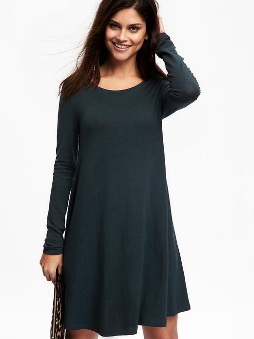 Old Navy Long-Sleeve Swing Dress in Forest Green